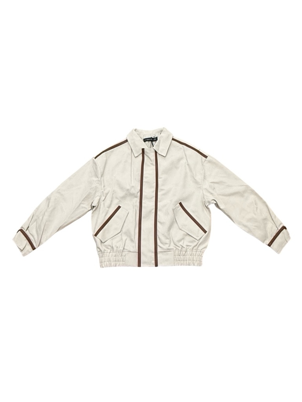 Lioness Cream Jacket Brown Leather Trim Zip Front NWT